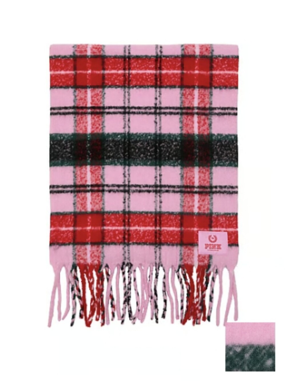 🌟🩷 PINK Victoria's Secret Pink Red Plaid Fringe Scarf 🩷🌟
